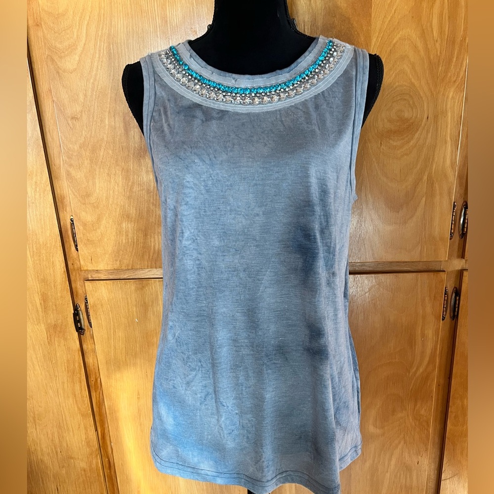 Tie Dyed Women's Sleeveless Top with Rhinestone Neckline